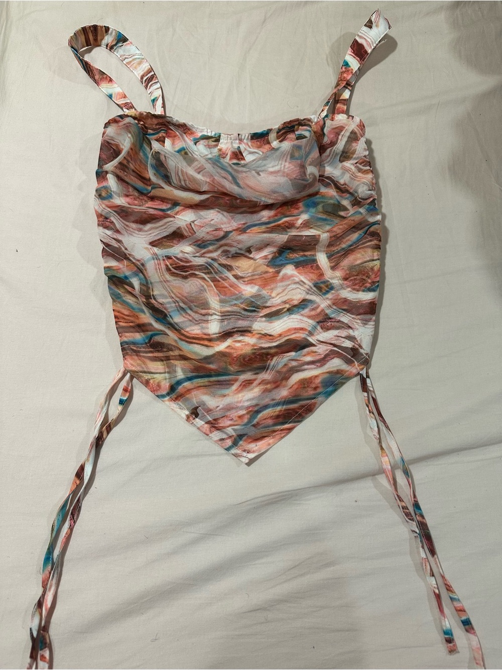 PrettyLittleThing Multicolor Marble Print Handkerchief Hem Cami